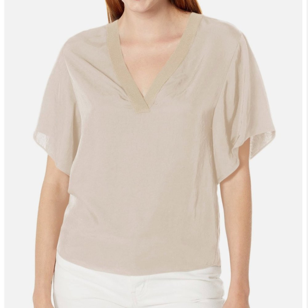 Vince Rib Trim Dble V Neck top
